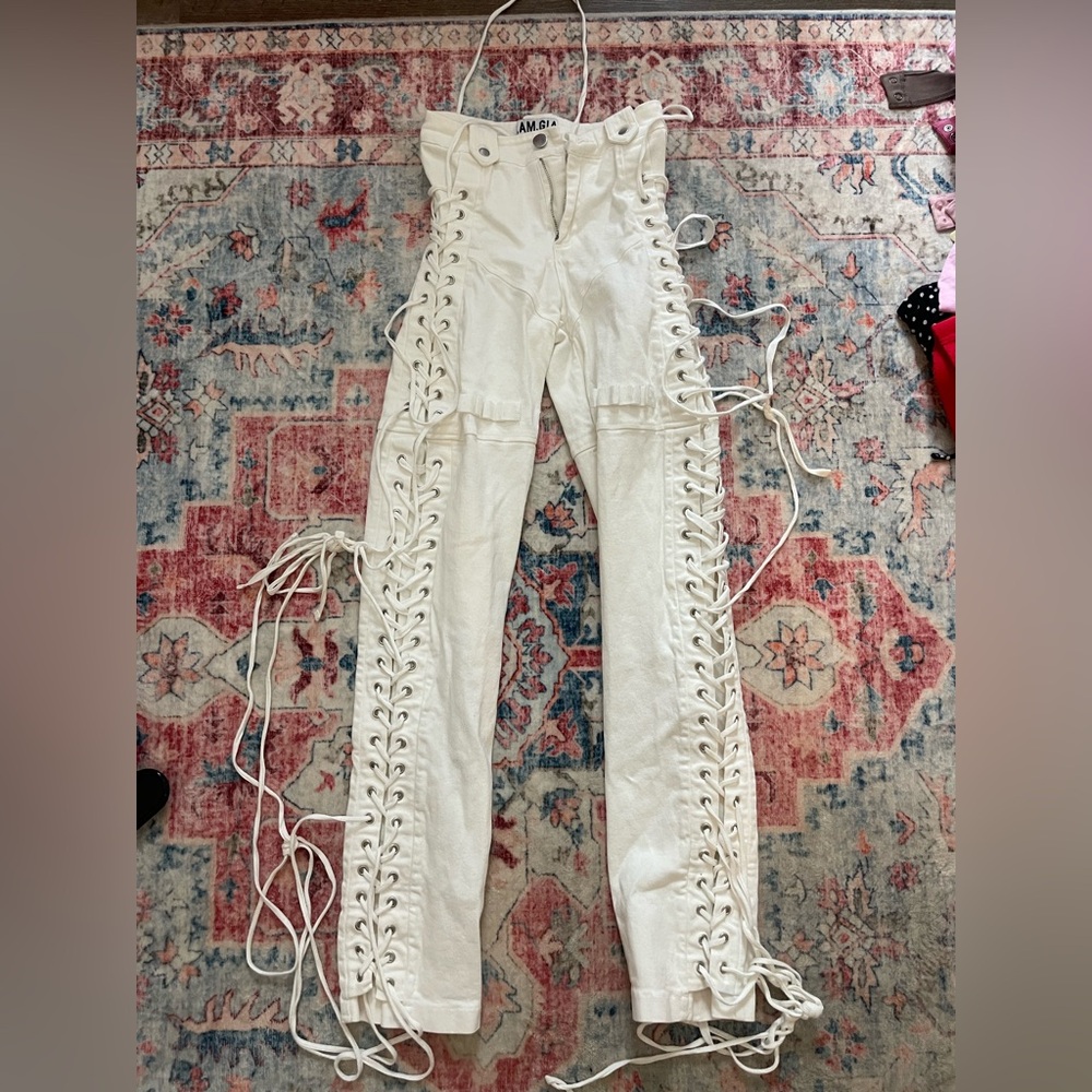 I.AM.GIA White Lace-Up Straight Leg Pants